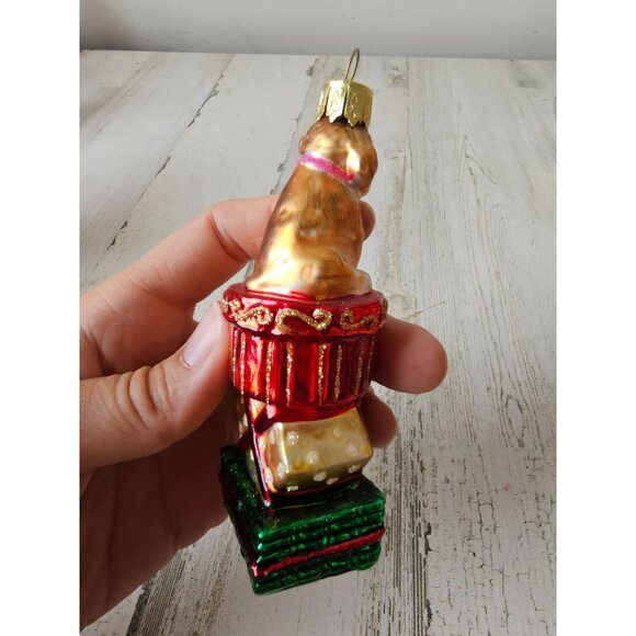 Glass dog puppy present ornament glitter Red Gold Xmas tree - Picture 4 of 8